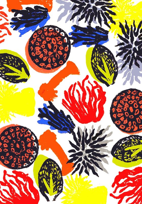 Coral, lino print